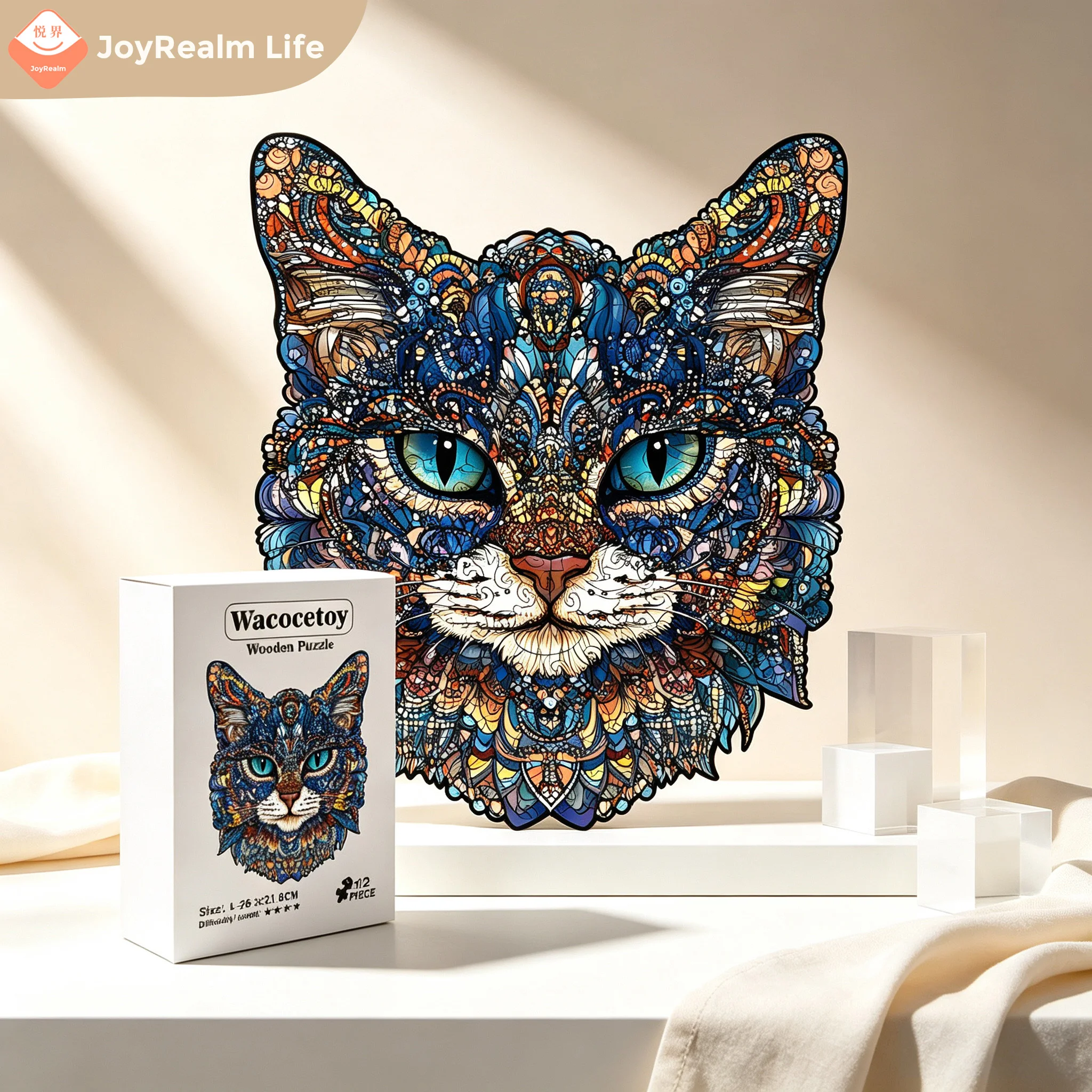 Creative Blue-Eyed Cat Wooden Puzzle, Uniquely Shaped Puzzle, High-Difficulty Brain-Teaser Stress-Relief Toy, High-Value Decorative Gift