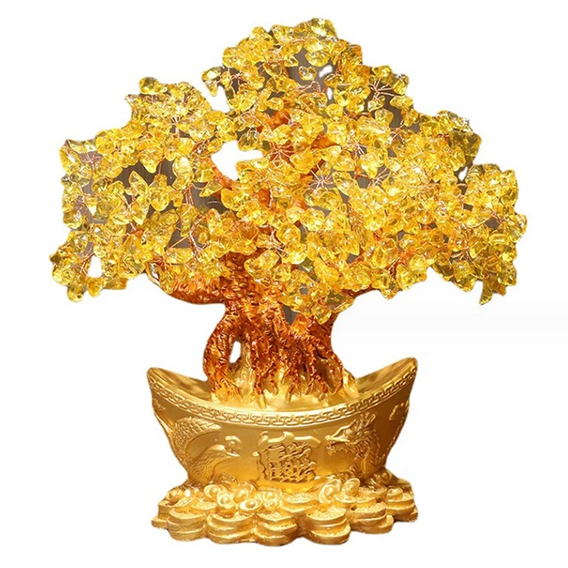 1 pz albero fortunato ricchezza albero di cristallo giallo denaro naturale albero ornamenti Bonsai stile ricchezza fortuna ornamenti Feng Shui artigianato