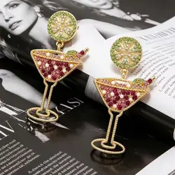 Personality Colored Rhinestone Wine Glass Earrings