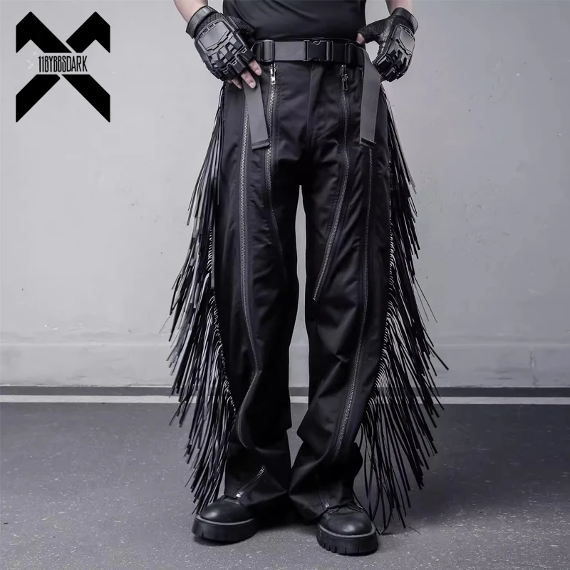 

Men's Tassel Dance Performance Pant 2025 Autumn Dark Street Punk Loose Trousers Straight Gothic Techwear Pants with Long Zipper