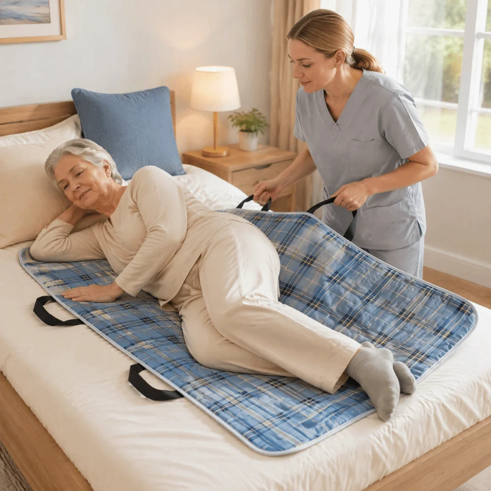 Washable Patient Positioning Transfer Pad Leak-Resistant Flexible Rolling Over Aid Pad Low Friction Lightweight Protection Pad