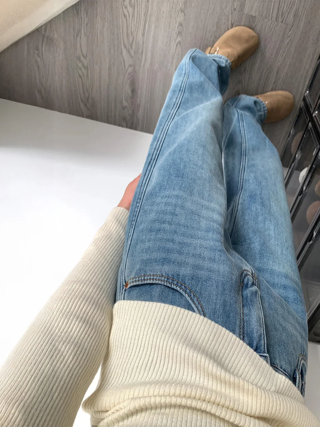 

Thickened Fleece Straight Leg Jeans Women's Autumn Winter New Style plus Size Loose Slimming Wide Leg Pants Casual High Waist