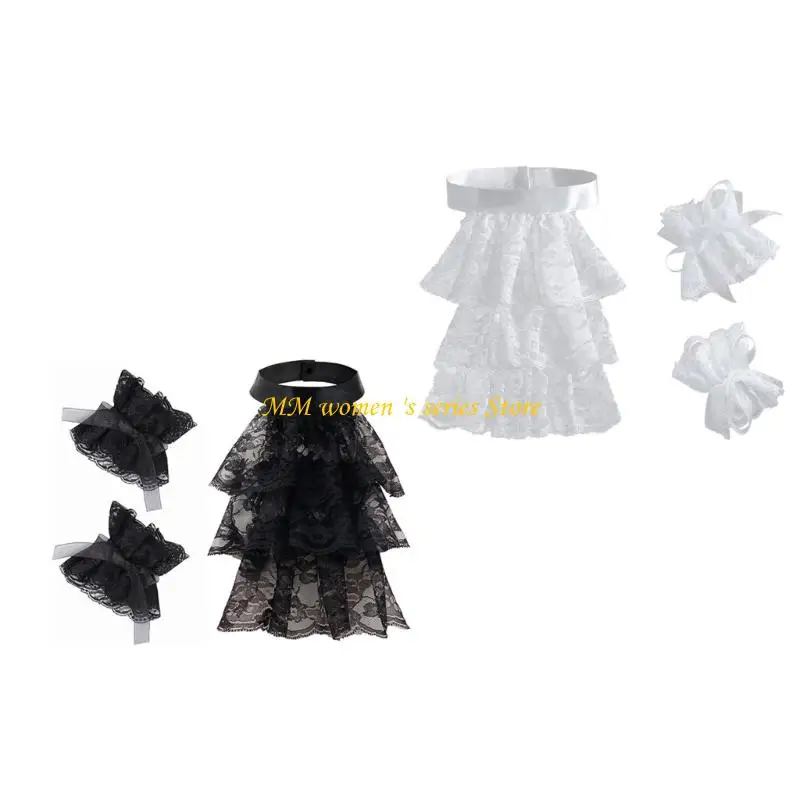 

Q39C викторианский воротник-колье с рюшами, декоративные манжеты на запястья, косплей, средневековый косплей