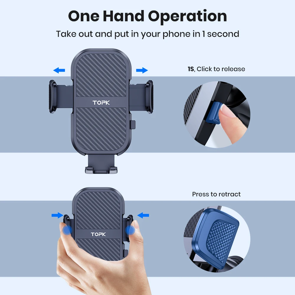 TOPK Air Vent Car Mount,[Big Phones&Thick Case Friendly]Cell Phone Holder for Car Hands Free Clamp Cradle Vehicle for All Phones