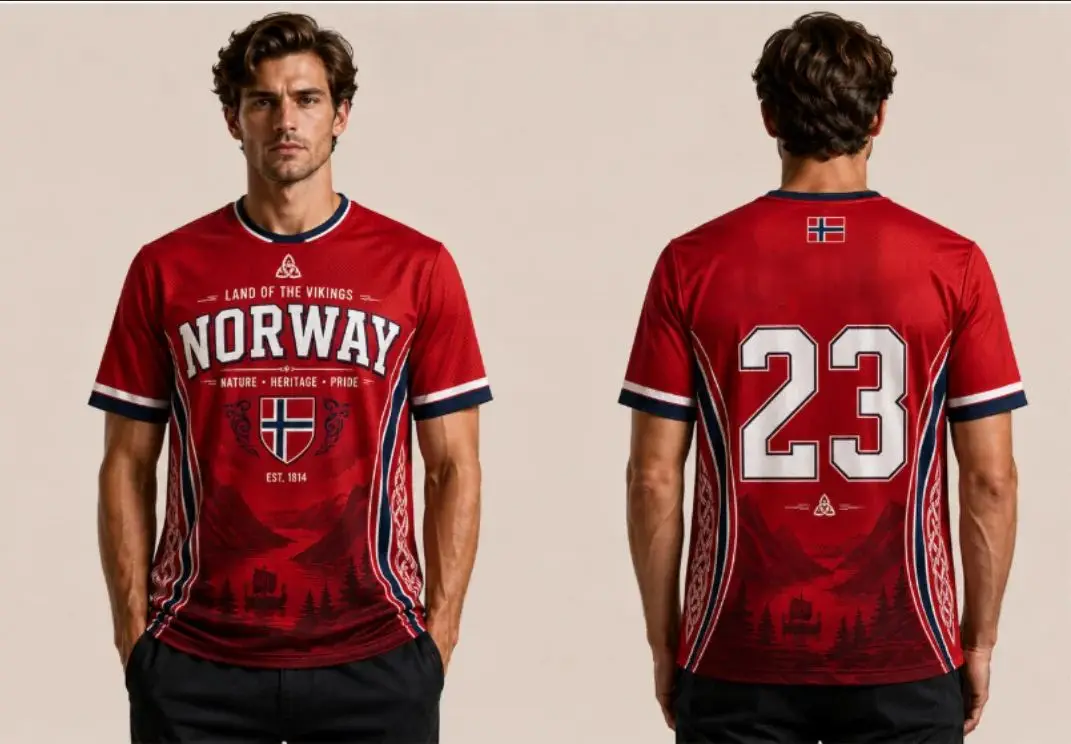 Men's Summer Norway Soccer Jersey No.23 Viking Ship Print Quick Dry Football T Shirt Fans Sports Training Top for Kids Adults