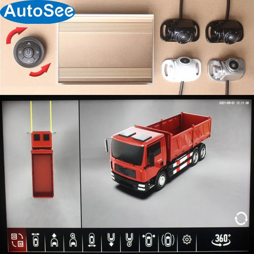 Truck Bus 360 degree camera auto bird eye 3D panoramic view Front back side SVM surround monitoring parking reverse 4k dash cam