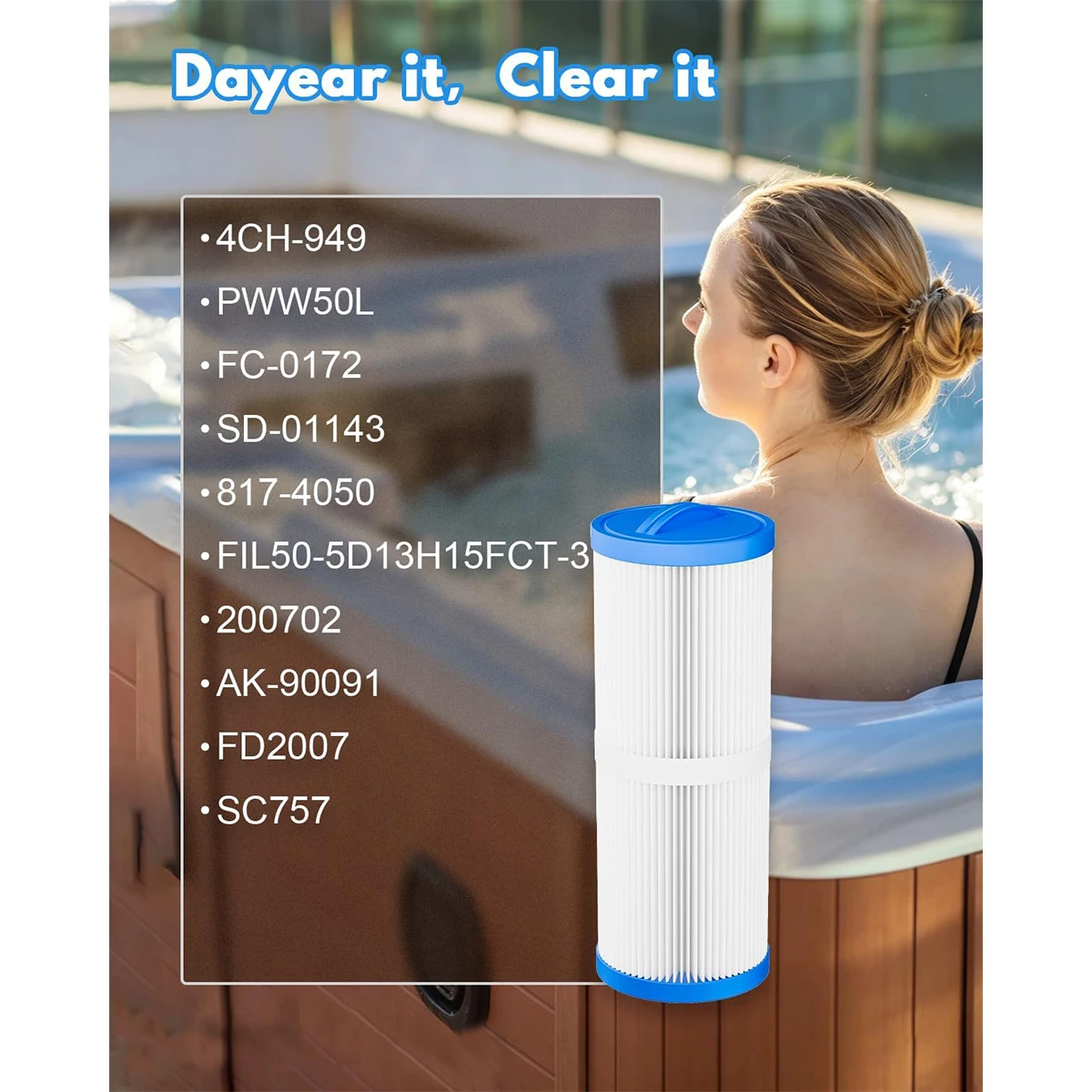 4CH-949 Spa Filter Cartridge Pleatco PWW50L Hot Tub Filter Compatible with Filbur FC-0172, Waterway Teleweir 50, SD-01143
