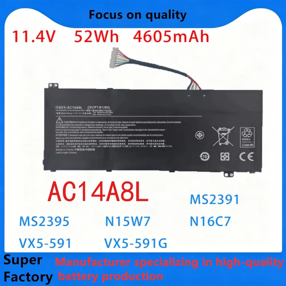 

Original AC14A8L KT.0030G.001 52.5Wh 4605mAh Laptop Battery for Acer Nitro VX5-591G VN7-591G VN7-571G MS2391 3-Cell Li-Polymer