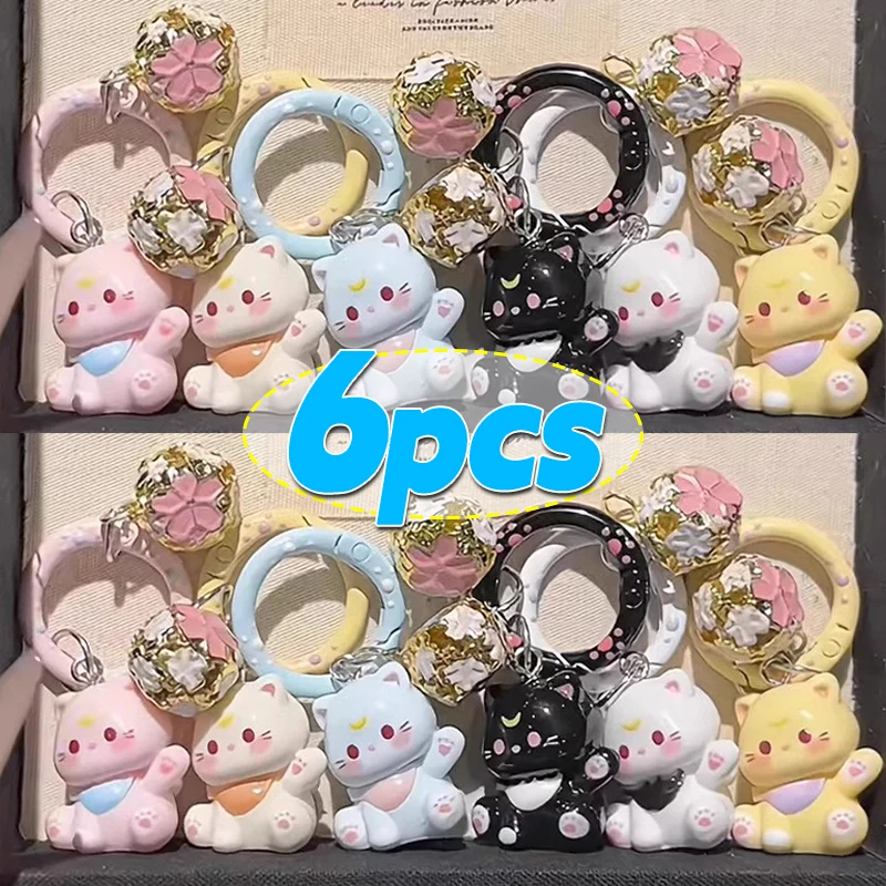 

6pcs Fashion New Cartoon Small Cat Cute Keychain Phone Chain Resin Keyring Bag Pendant Couple Key Chains Gifts Women for Jewelry
