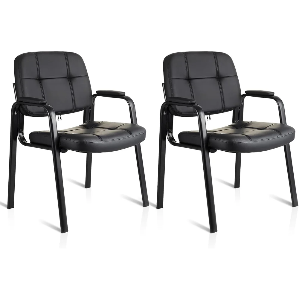 

Waiting Room Guest Chair with Bonded Leather Padded Arm Rest for Office Reception and Conference Desk Black 2 Pack