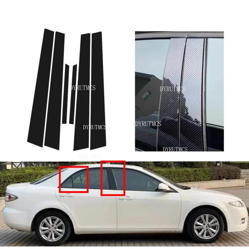 Glossy Black  Pillar Post  Fit For Mazda 6 2002-2015 2003 2004 2005 2006   Window Door Deal B CCover Sticker  Carbon Fiber