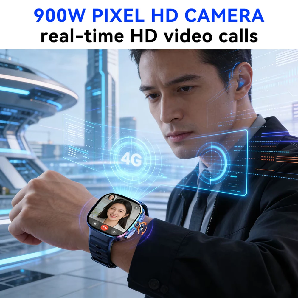 New Large Screen Smartwatch 4G/5G Android 10.0 AMOLED 2.4 inch 900W Pull-out Swivel Camera WIFI GPS Smart watch 16GB+256GB RAM view 5