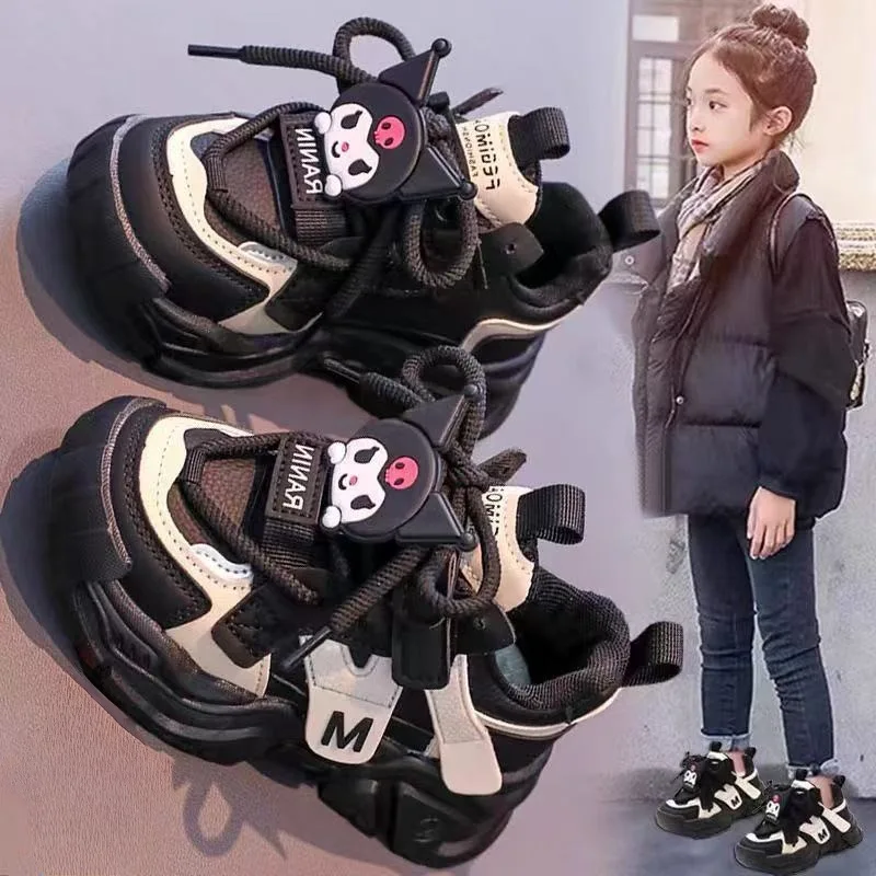 クルミエ ガールズシューズ 秋冬新作 ソフトソール 子供用 ダッドシューズ レザー表面 防水 女の子 スニーカー