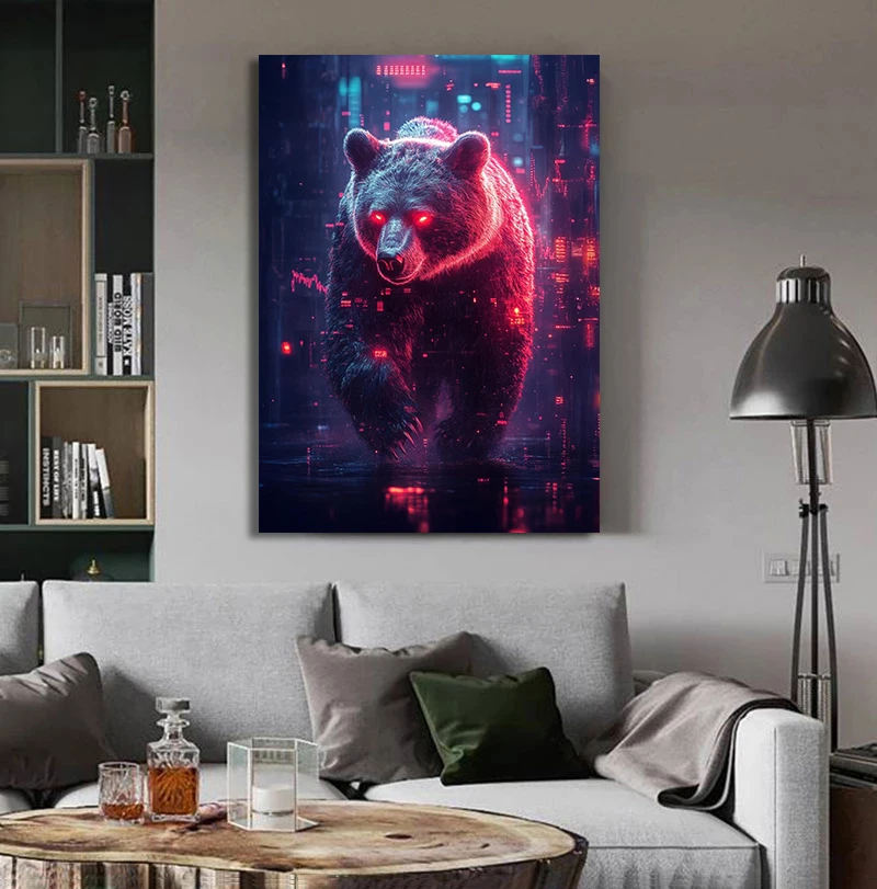 Gentleman Duck Smoking Trading Bear Bull Crypto Stock Market  Bitcoin Poster Canvas Painting Print Wall Living Room Home Decor