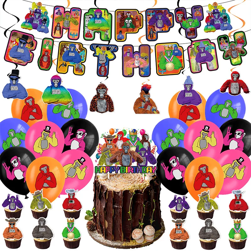 Gorilla Tag Birthday Party Decoration Latex Balloon Backdrop Banner Cake Topper Baby Shower