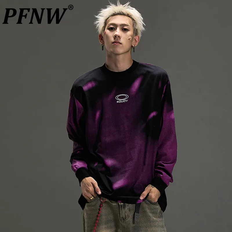 

PFNW American Hip-hop Contrasting Color T-shirt Men Round Neck Long Sleeved Loose Trendy Couple Street New Tops Autumn 28W4368