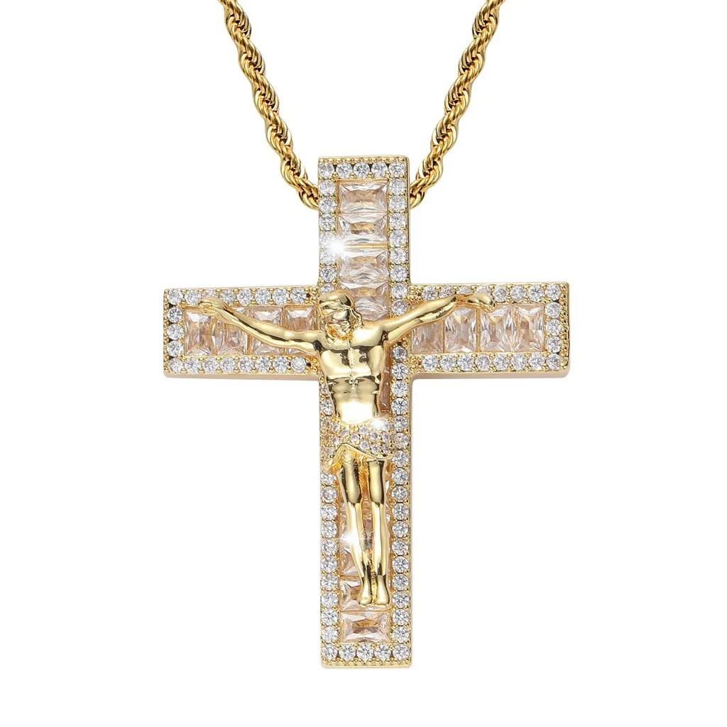 

Vintage Hip Hop Cross Pendant Necklace Copper Micro Paved Zircon Stones Mens Jewelry High Quality Gothic Iced Out Accessory