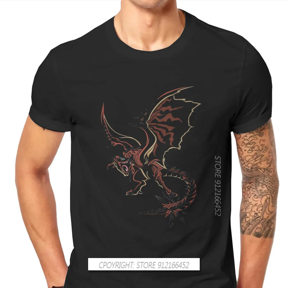 Rathalos Black TShirt Monster Hunter Felyne Palico Game Homme T-Shirts Tee Pure Cotton Oversize Short Sleeve