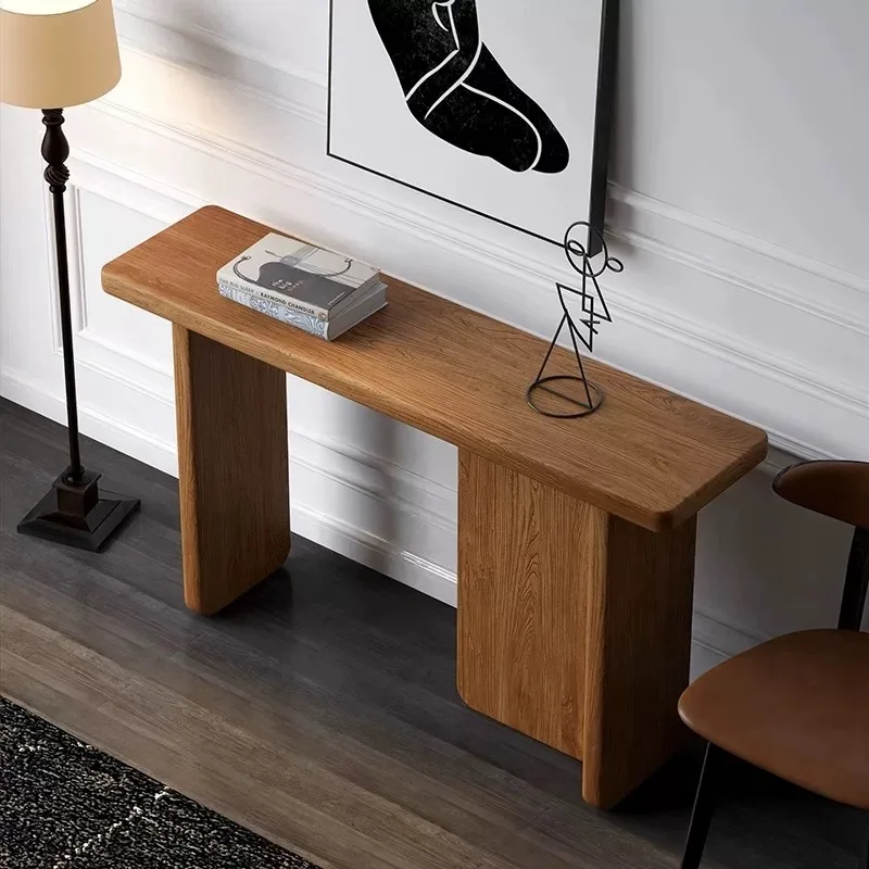 طاولة الشرفة الخشبية الصلبة الحديثة والبسيطة على طراز العصور الوسطى مقابل طاولة عرض نهاية ممر الحائط #1