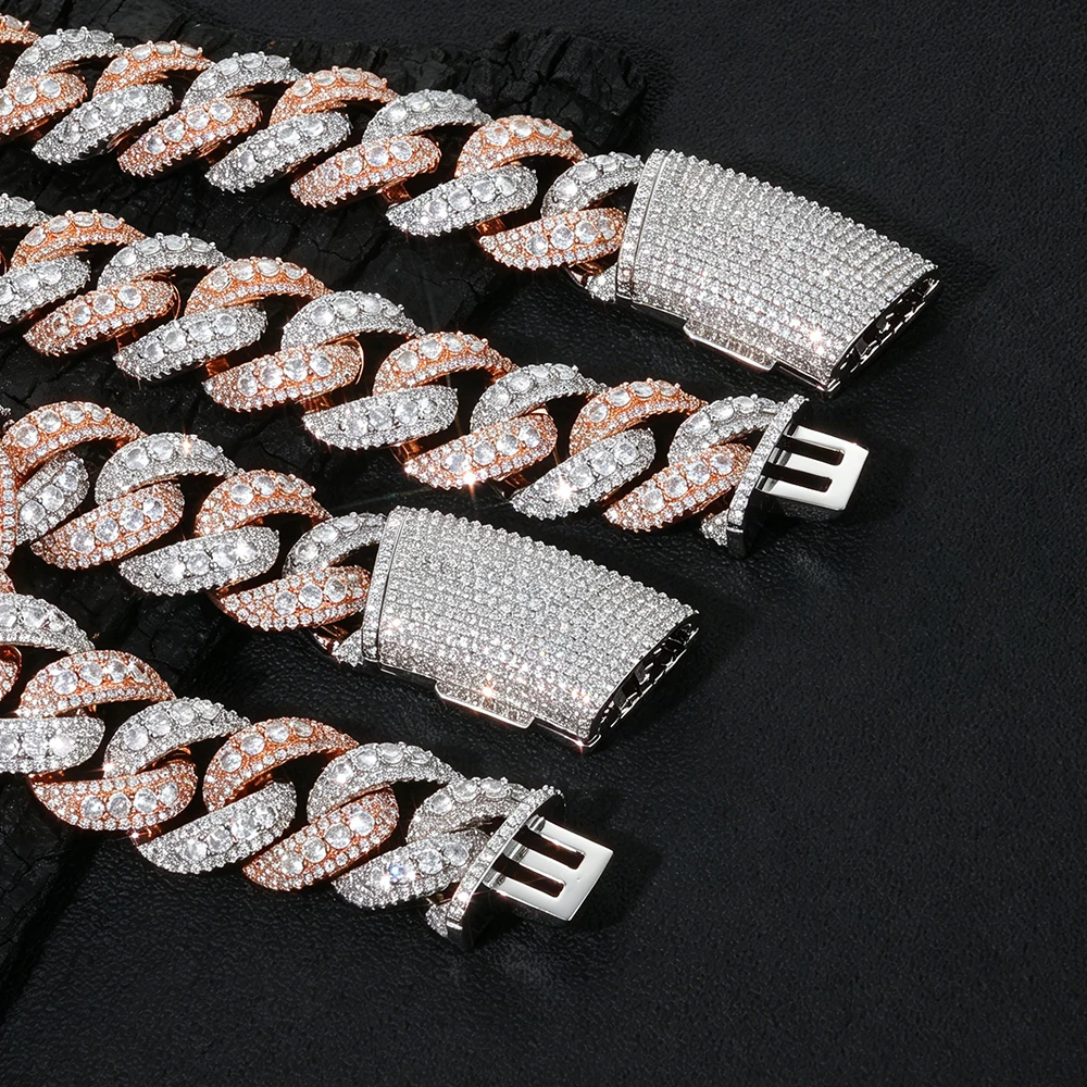 ESKEEM 22mm Iced Out Cuban Link Chain Cubic Zirconia Silver Rose Gold Plated Thick heavy Necklace Man Hiphop Jewelry