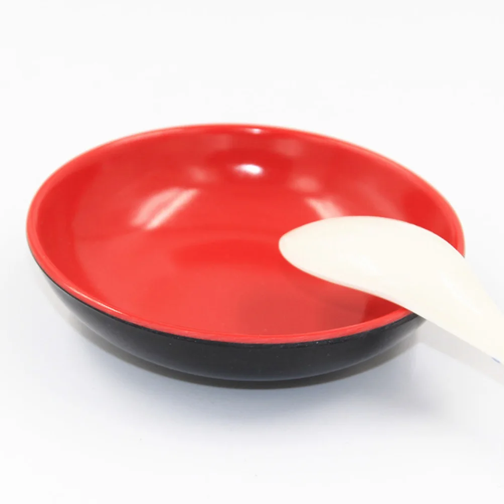

Flavor Dish Set 4pcs Round Red Black Melamine Bowls for Food Sauce Seasoning Appetizer Serving Plates