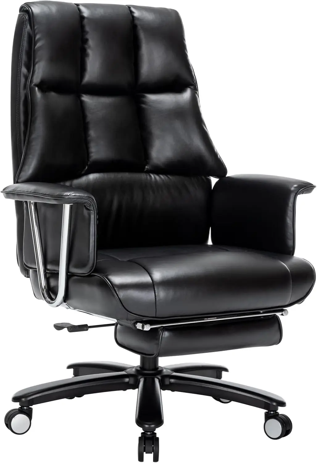 

Heavy Duty Office Chair With Footrest, 400Lbs-Pu Leather Wide Thi Cushion Ergonomic Desk Reclining Chair For Heavy People