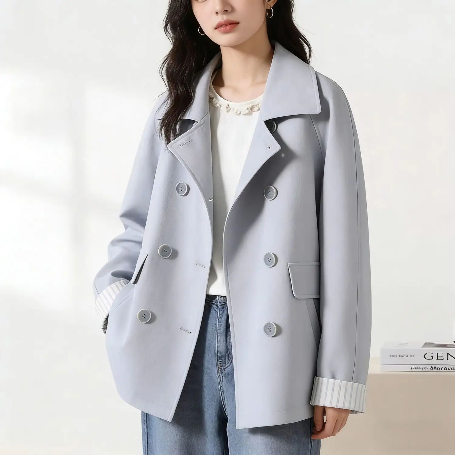 2026 Spring Autumn New Fashion Simple Temperament Trench Coat Versatile Casual Contrasting Color Women Windbreaker Lined Outwear