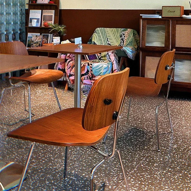 Meja kafe, meja bundar kayu walnut, meja stainless steel