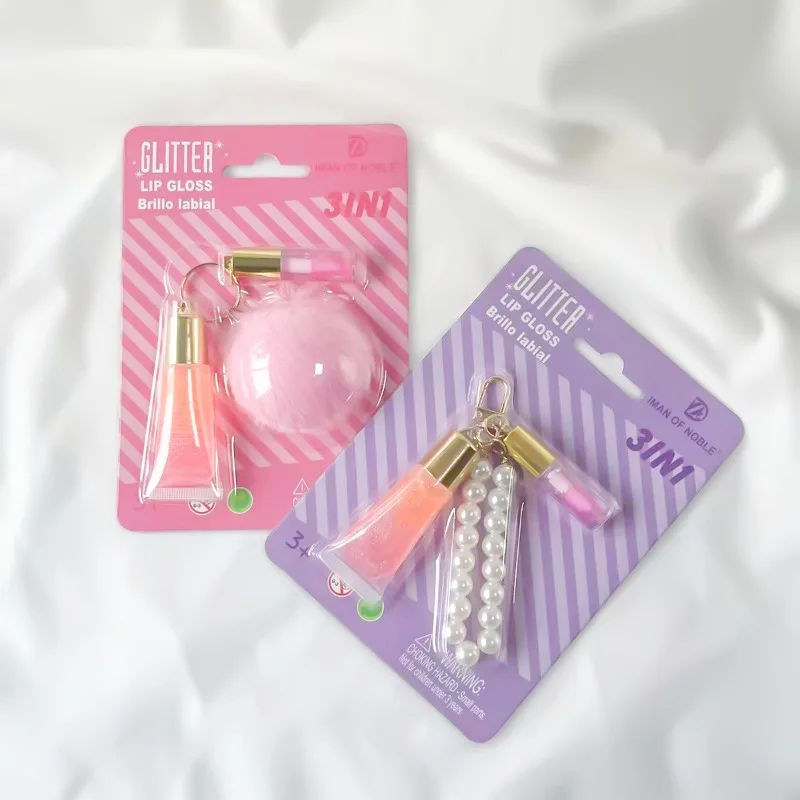 ลิปกลอสเปลี่ยนสีอุ่น 1 ชิ้น พร้อมจี้มุก ลิปออยล์ 3-in-1 สีติดทนนาน ลูกบอลน่ารัก พกพาสะดวก พร้อมกระจก