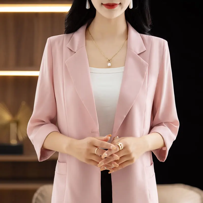 

Spring and summer women's seven quarter sleeved suit jacket loose Korean version solid color women's jacket new fashion top