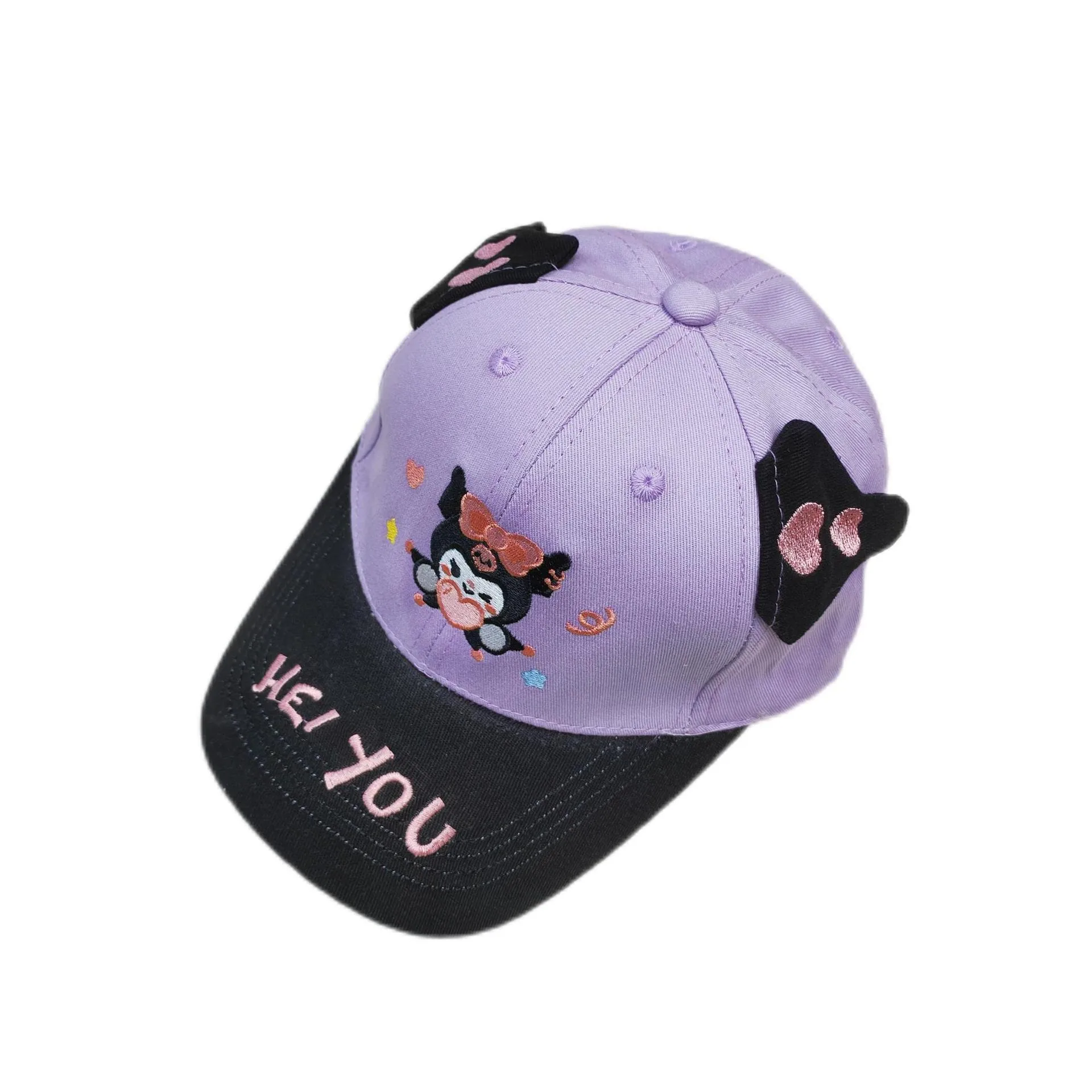 Kawaii Sanrio sunhat Anime Pink dan ungu Kulomi pakaian aksesoris serbaguna kasual matahari topi bisbol hadiah untuk anak-anak