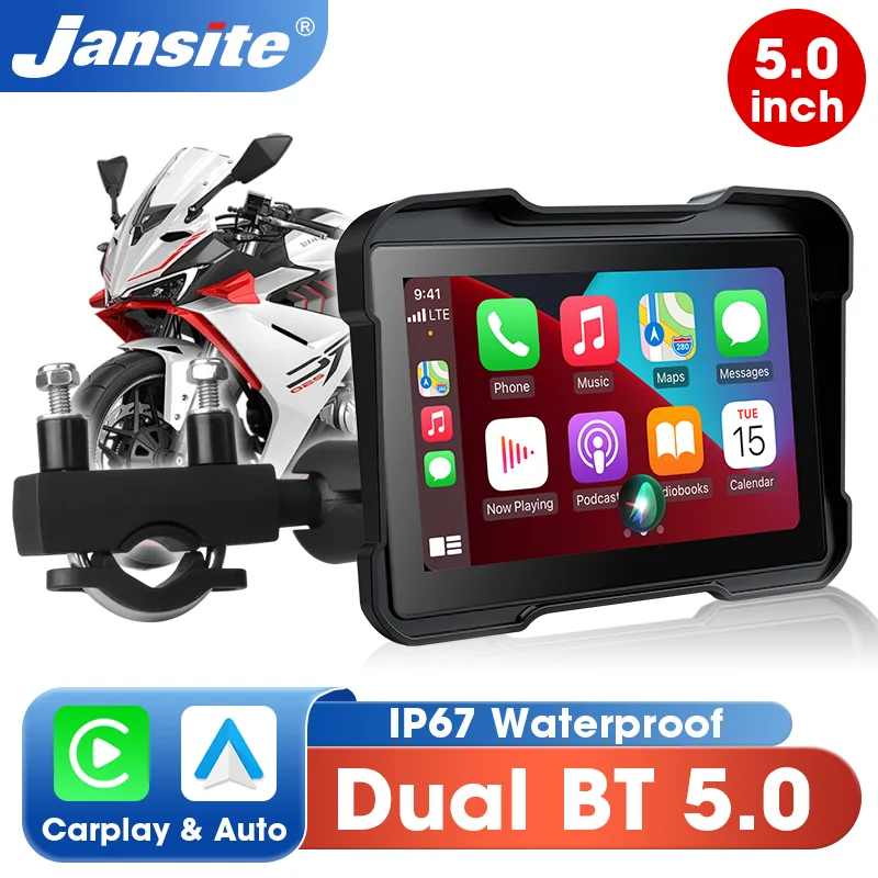 

Jansite 5'' Motorcycle Navigation Display Screen Wireless Carplay Android Auto Digital Motorcycle Dashboard IP67 Dual Bluetooth