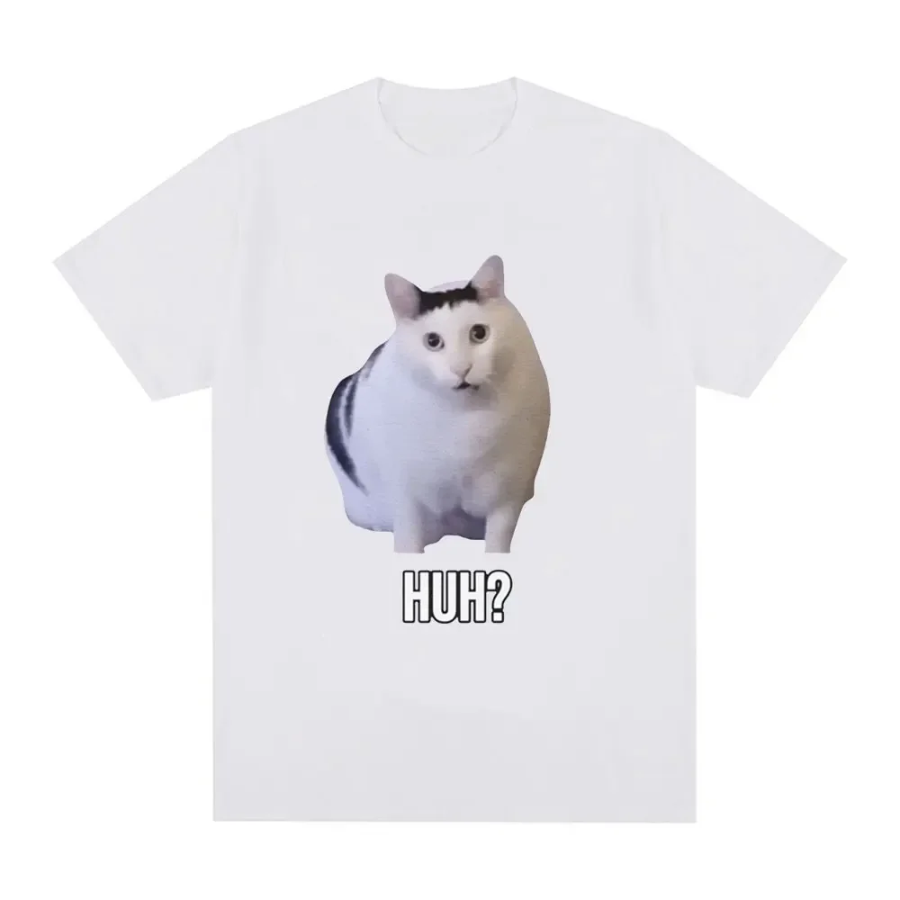 Cat Saying Huh? Funny Meme T-shirt Men Women 100% Cotton Breathable Short Sleeve Oversized T Shirts Fashion Harajuku Tee Shirt image 5