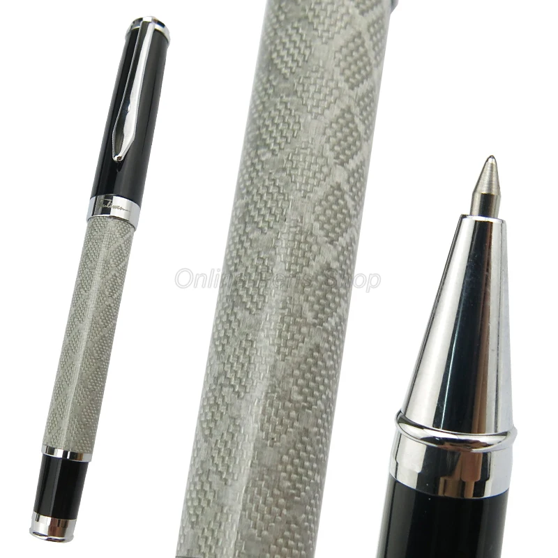 Fuliwen Carbon Fiber Classic Roller Ball Pen, Advanced Little Silver Grid & Black Cap Advanced Writing Pens