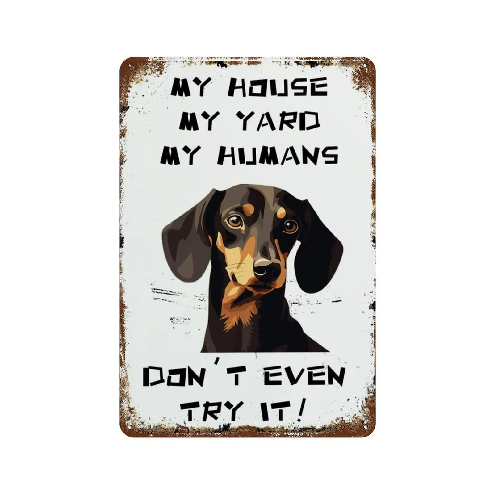 Vintage-Blechschild, Dackel, mein Haus, mein Hof, meine Menschen, Haustier, Hund, Blechschilder für drinnen und draußen, für Zuhause, Bar, Kaffee, Küche, Wanddekoration