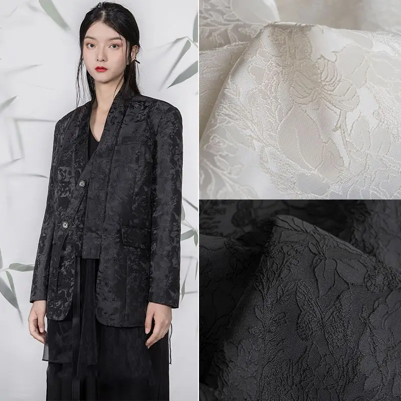 

Black and White Plant Linear Three-dimensional Jacquard Texture Creative Chinese Style Suit Cheongsam Skirt Bag Fabric