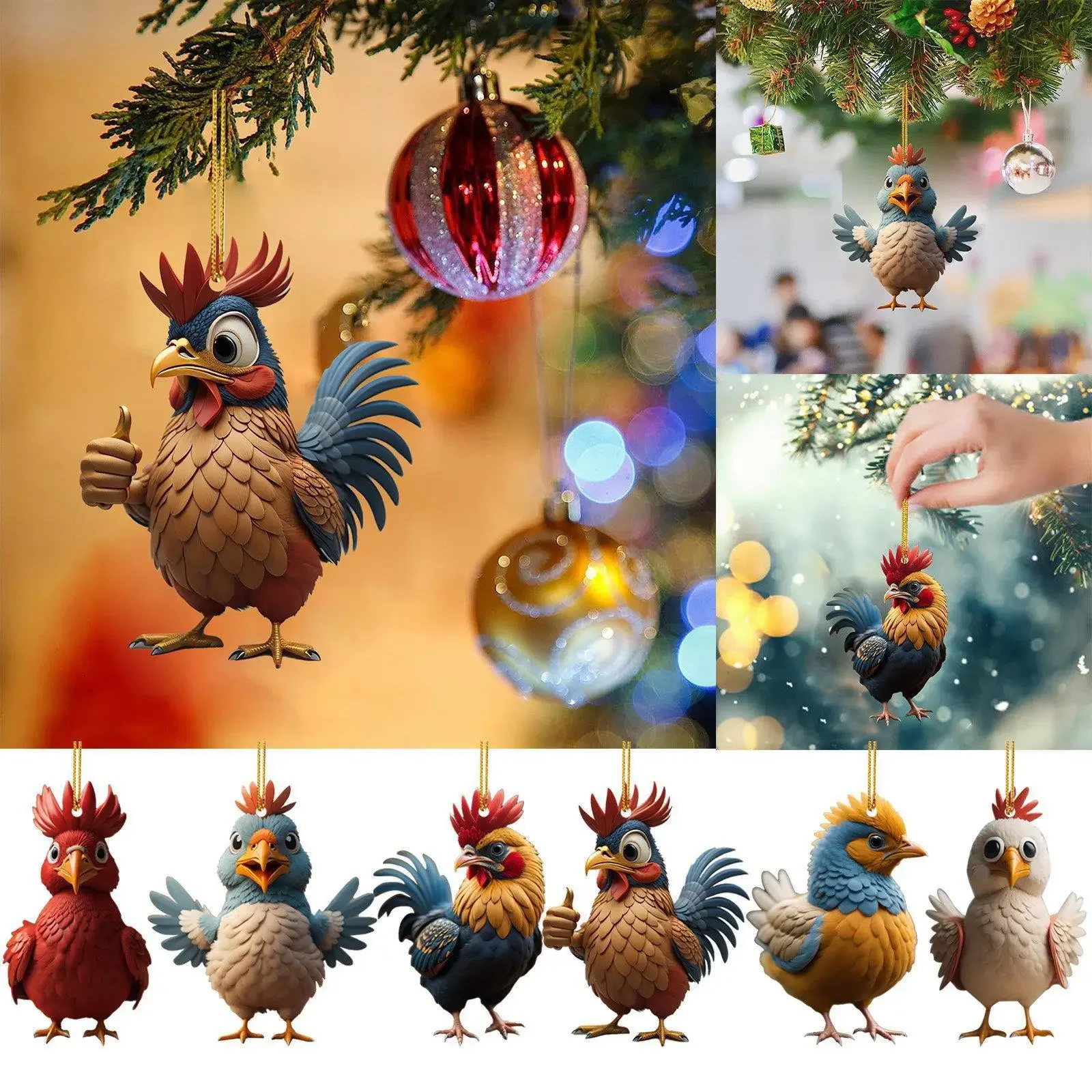 

Funny Rooster Hanging Ornaments Farm Animals Thanksgiving Day Christmas Party Decoration Xmas Tree Chicken Pendants Kids Favors