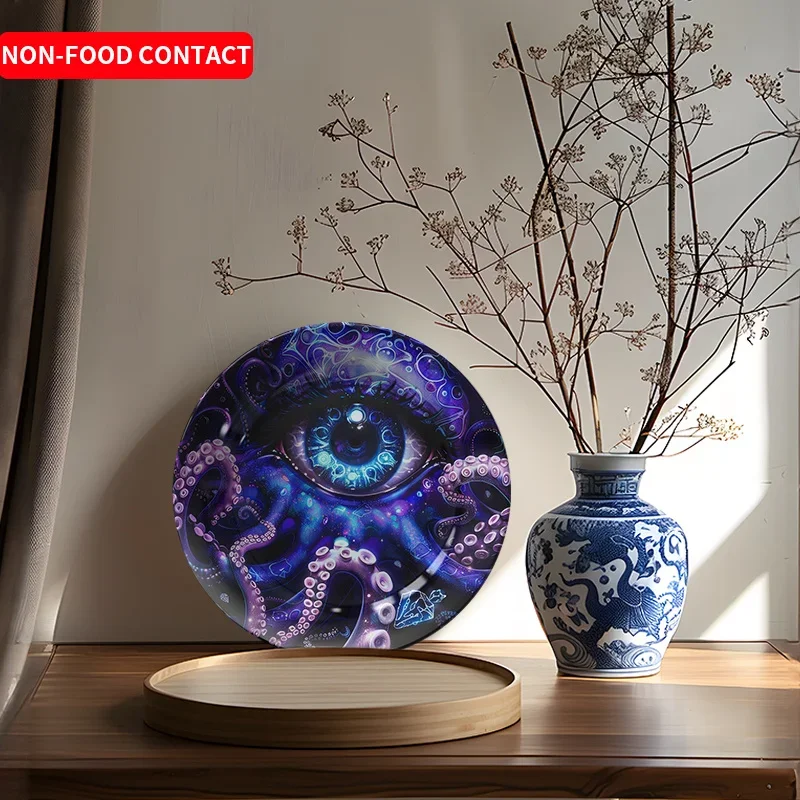 1pc Dreamy Purple Blue Octopus Ceramic Decorative Plate - Artistic Non-Food Contact Home Decor for Living Room, Bedroom, Study