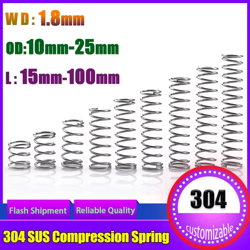 304Stainless Steel Wire Diameter 1.8 mm OD 10mm-25mm Length 15mm to 100mm Y-type Rotor Return Micro Compression Pressure Spring