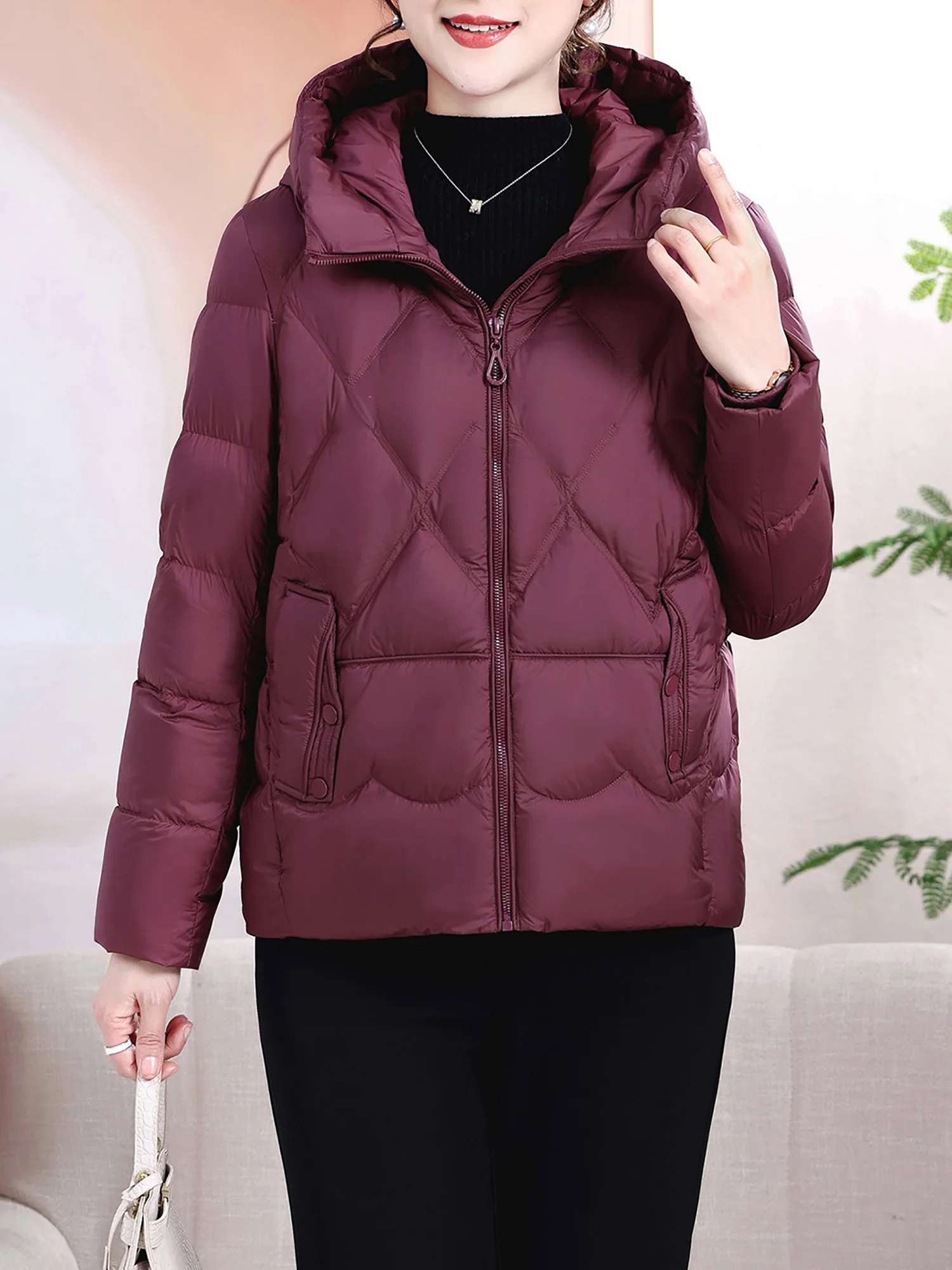 Mom's oversized loose and warm hooded jacket for women's 2024 autumn and winter clothing, new casual and fashionable lightweight