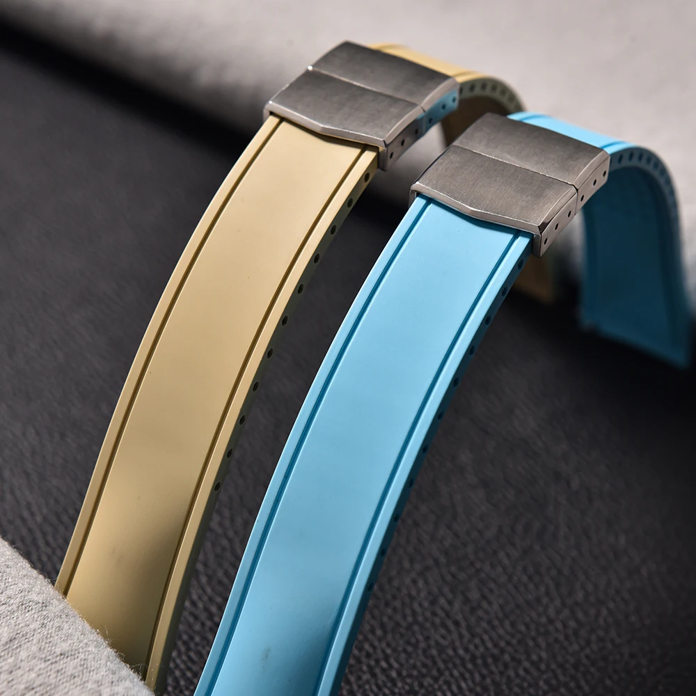 20mm 22mm EDLUGS Curved Rubber CTS Strap with Deployant Clasp Customisable FKM Rubber in Matte Finish Quick Release Watch Bands