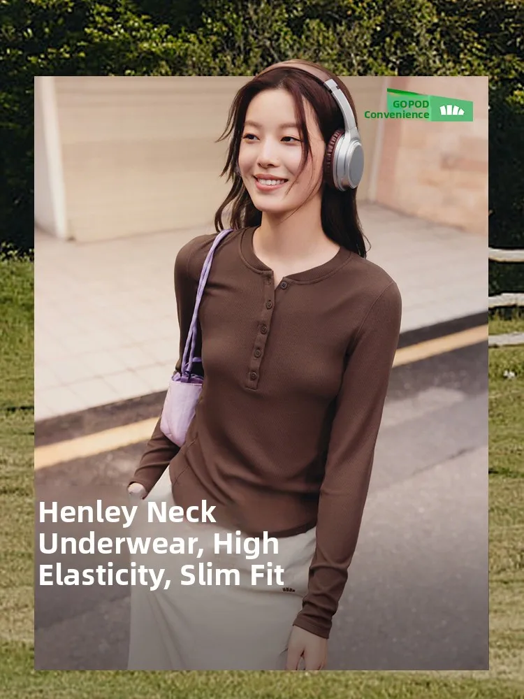 

Henry Long Sve T-irt Women's Slim Fit Low Ne Autumn Winter Warm Base irt f Open Collar White Top Breathable Skin-...