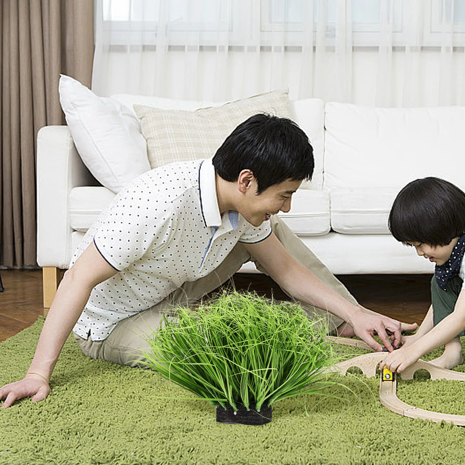 

Artificial Rush Grass Decor 20cmx25cm Fall Green Small Size Lightweight Plastic Foam Material Suitable S Table Micro L
