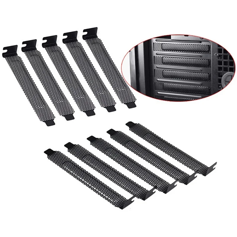5pcs/pack Black Hard Steel Dust Filter Blanking Plate PCI Slot Cover With Screws