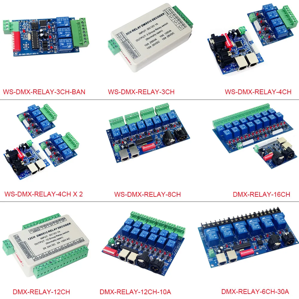 Regulador de relé para lámpara LED, interruptor de atenuación de 12V CC, XRL, RJ45, DMX512, 3CH/4CH/6CH/8CH/12CH/16CH, controlador DMX 512