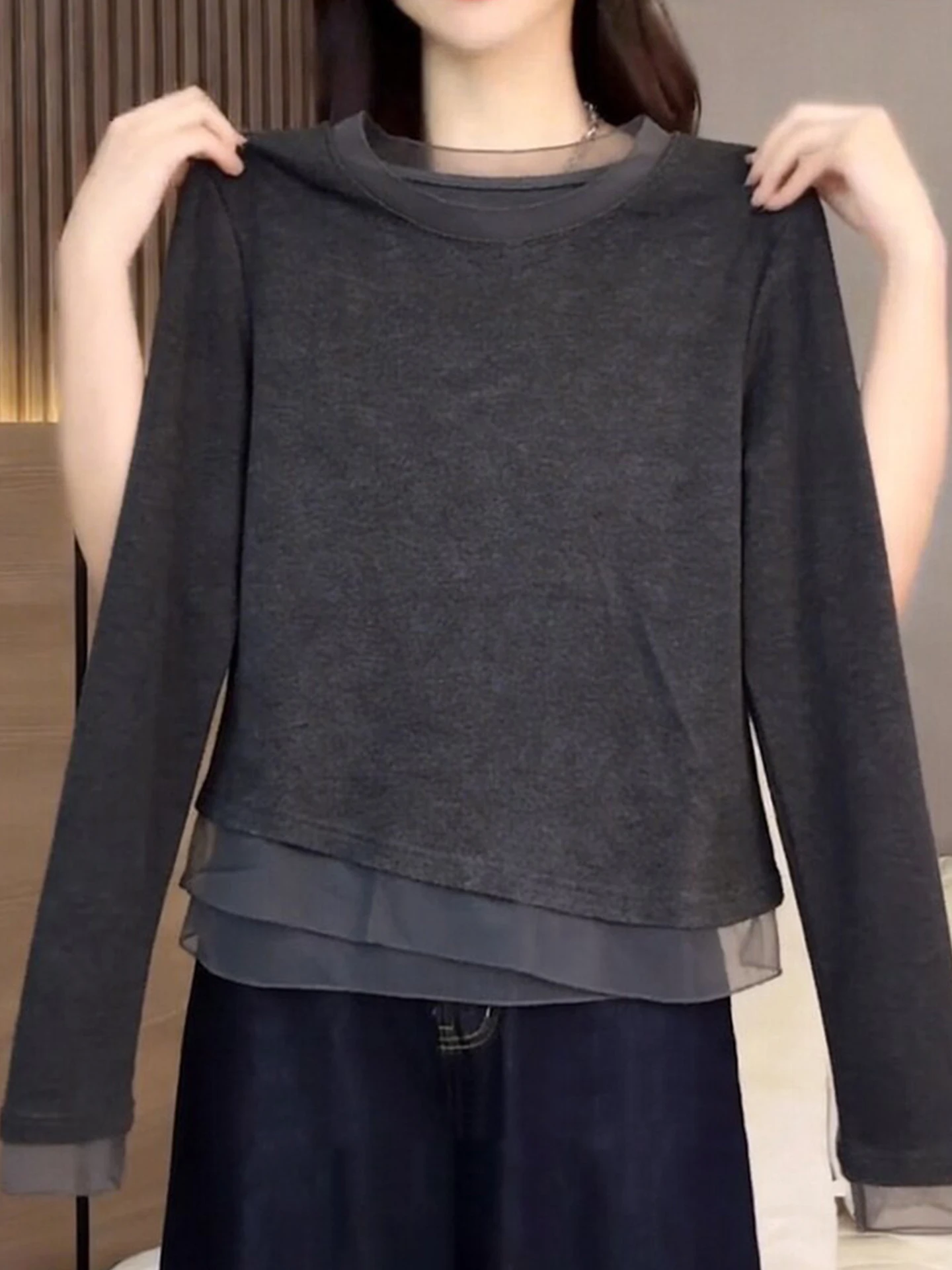 Comfortable Mesh Design  Color Sun Protection Top Overhead Style Women's Base Shirt Summer Versatile Lazy Feeling T-shirt