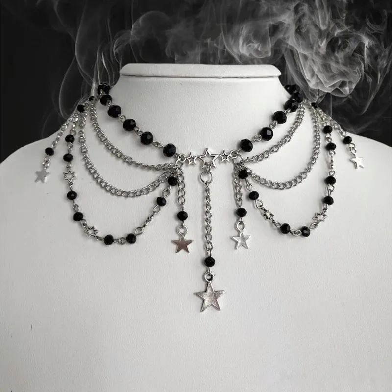 Black Fairycore Necklace Grunge Jewelry Galaxy Necklace Witchcraft