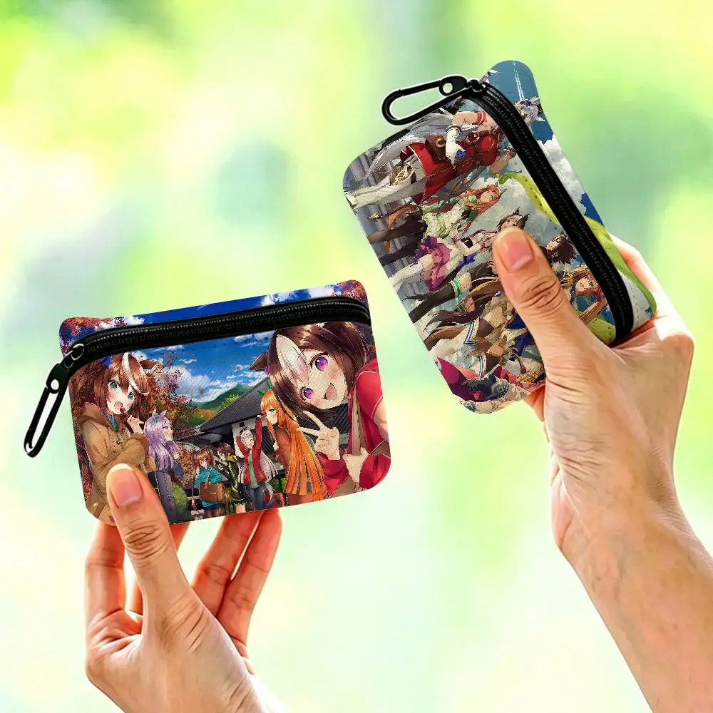 P-Pretty Derby Cartoon Portable Oxford Cloth Coin Purse Alloy Carabiner Hook Small Zipper Pouch For Backpack Belt Daily