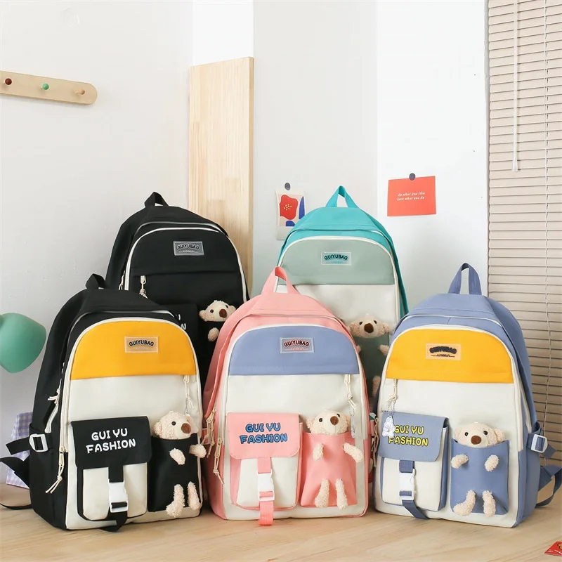 4-piece Set High School Student Children Cute Bear Lightweight Simple Backpacks New Girls Boy Shoulder Bags with Pen Bag Hot