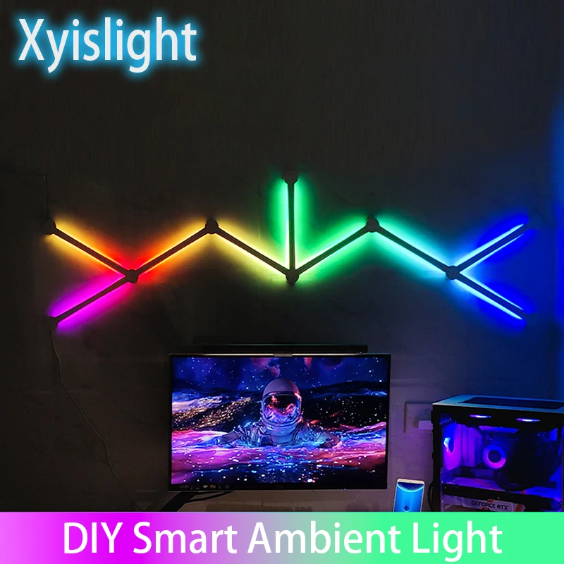 Luce di giunzione Luce d'atmosfera fai-da-te Lampada da parete intelligente RGB Lampada di controllo vocale per camera sportiva Camera da letto Bar Decorazione Luce notturna